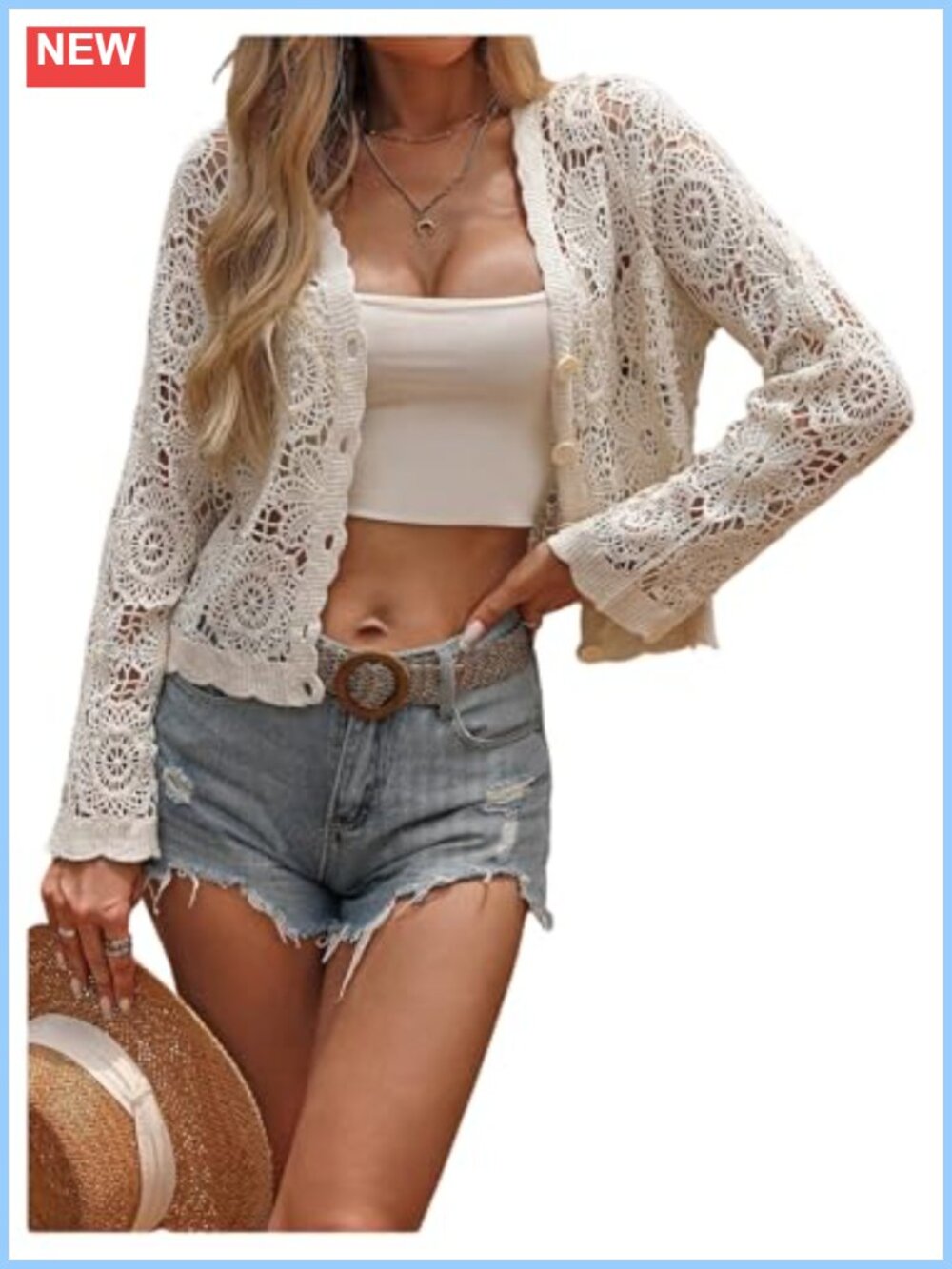 Crochet Boho Lightweight Button Front Cardigan Sweater